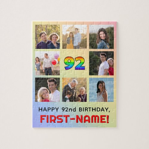 92nd Birthday Fun Rainbow  Custom Name  Photos Jigsaw Puzzle