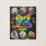 [ Thumbnail: 92nd Birthday: Fun Rainbow #, Custom Name + Photos Jigsaw Puzzle ]