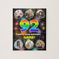 92nd Birthday: Fun Rainbow #, Custom Name + Photos