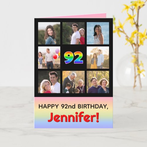 92nd Birthday Fun Rainbow  Custom Photos  Name Card