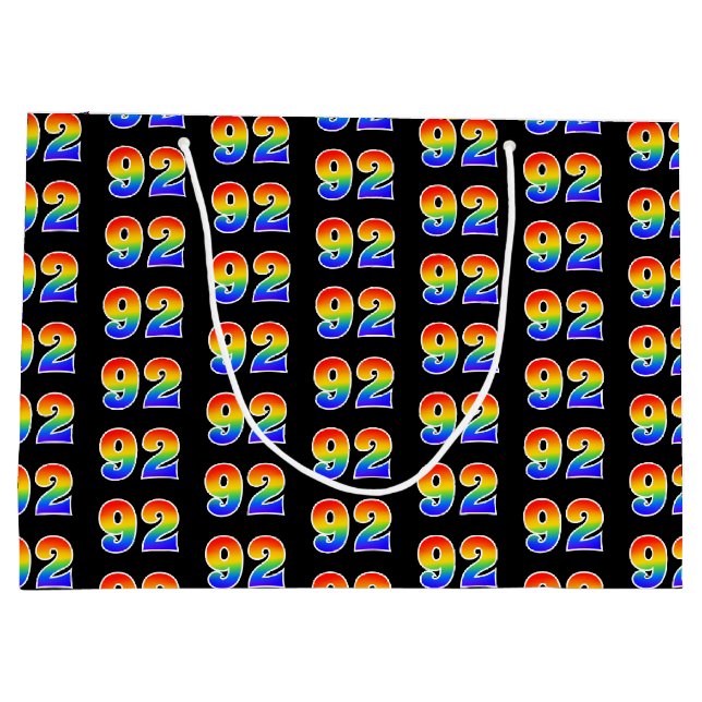 92nd Birthday: Fun Rainbow Event Number 92 Pattern Large Gift Bag (Back)