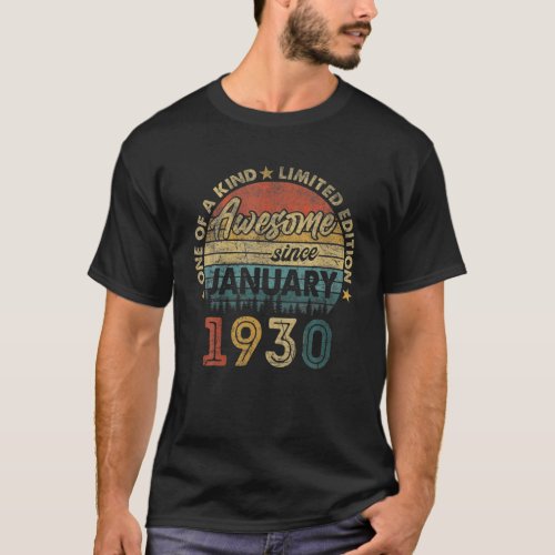 92Nd Birthday Gift 92 Years Old Retro Vintage Janu T_Shirt