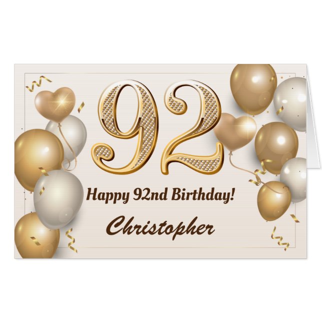 92nd Birthday Gold Balloons Confetti Extra Large Card (Front Horizontal)