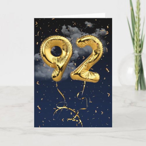 92nd Birthday Gold Mylar Balloon and Confetti Card