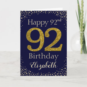 92nd Birthday Golden Glitter Card