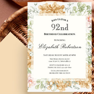 92nd Birthday Invitation in Elegant Autumn Colors