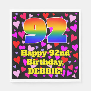 92nd Birthday: Loving Hearts Pattern, Rainbow # 92 Napkins