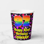 [ Thumbnail: 92nd Birthday: Loving Hearts Pattern, Rainbow 92 Paper Cups ]