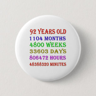 92nd Birthday Milestones Button