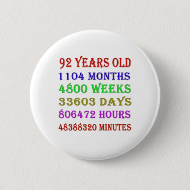92nd Birthday Milestones Button (Front)