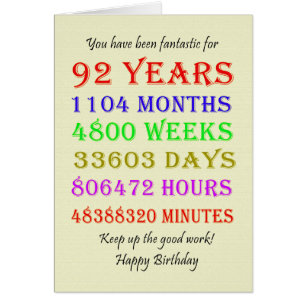 92nd Birthday Milestones Cards