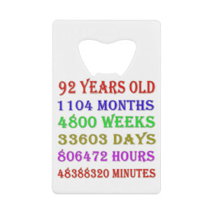 92nd Birthday Milestones Credit Card Bottle Opener