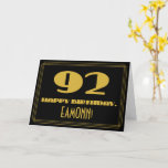 [ Thumbnail: 92nd Birthday: Name + Art Deco Inspired Look "92" Card ]