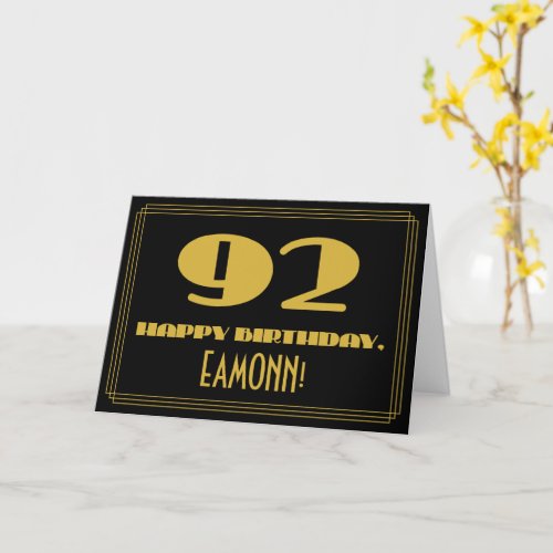 92nd Birthday Name  Art Deco Inspired Look 92 Card