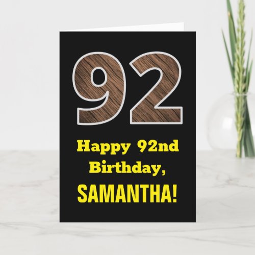 92nd Birthday Name Faux Wood Grain Pattern 92 Card