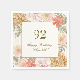 92nd Birthday Napkin Autumn Color Floral Stripe