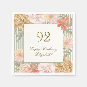 92nd Birthday Napkin Autumn Color Floral Stripe