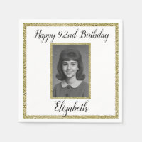 92nd Birthday Napkins Custom Photo White and Gold