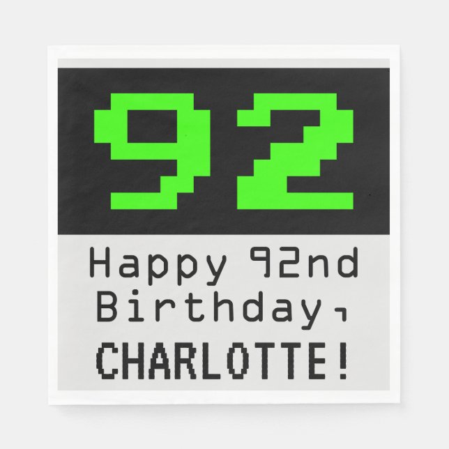 92nd Birthday - Nerdy / Geeky Style "92" & Name Napkins (Front)