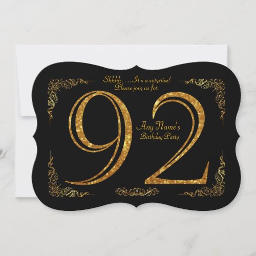 92ndBirthday party 92ndgreat Gatsbyblack  gold Invitation