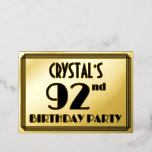 [ Thumbnail: 92nd Birthday Party — Art Deco Look “92” + Name Invitation ]