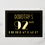 [ Thumbnail: 92nd Birthday Party: Art Deco Look “92”, W/ Name Invitation ]