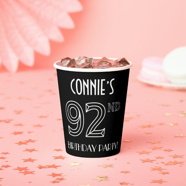 92nd Birthday Party: Art Deco Style + Custom Name Paper Cups (Insitu)