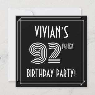 92nd Birthday Party: Art Deco Style w/ Custom Name Invitation