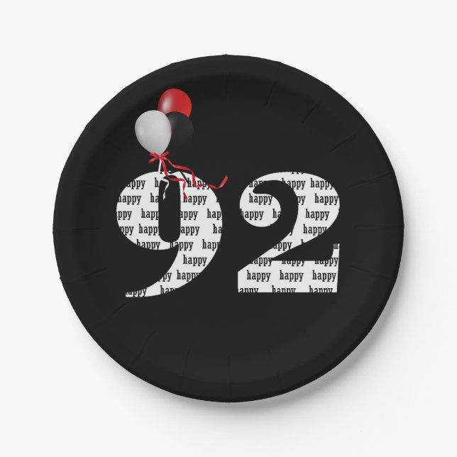 92nd birthday party balloons paper plates (Front)