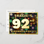 [ Thumbnail: 92nd Birthday Party: Bold, Colorful Fireworks Look Postcard ]