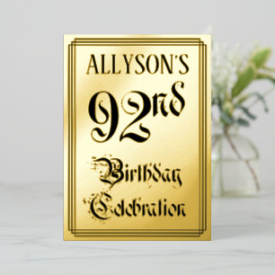 92nd Birthday Party — Elegant Script + Custom Name Foil Invitation