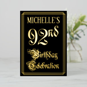 92nd Birthday Party — Fancy Script & Custom Name Foil Invitation