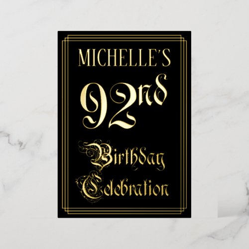 92nd Birthday Party  Fancy Script  Custom Name Foil Invitation