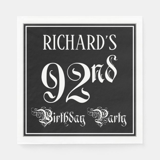 92nd Birthday Party — Fancy Script + Custom Name Napkins (Front)