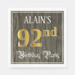 [ Thumbnail: 92nd Birthday Party — Faux Gold & Faux Wood Looks Napkins ]