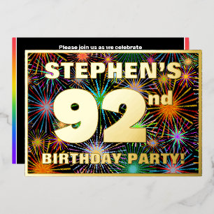 92nd Birthday Party — Fun, Colorful Fireworks Look Foil Invitation