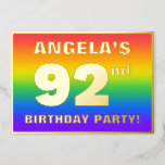 [ Thumbnail: 92nd Birthday Party: Fun, Colorful Rainbow Pattern Invitation ]