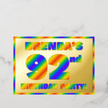 [ Thumbnail: 92nd Birthday Party — Fun, Rainbow Spectrum “92” Invitation ]