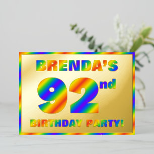 92nd Birthday Party — Fun, Rainbow Spectrum “92” Foil Invitation