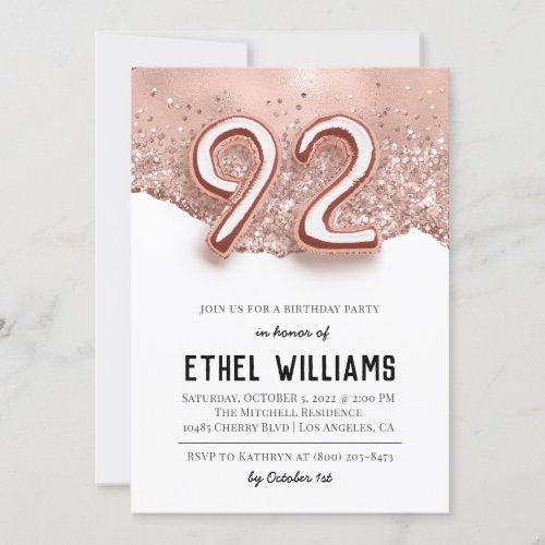 92nd Birthday Party Invitation