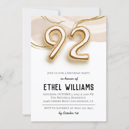 92nd Birthday Party Invitation