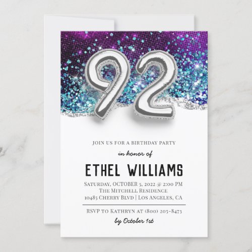 92nd Birthday Party Invitation