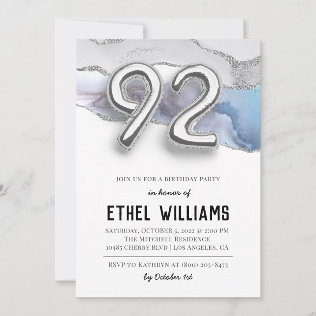 92nd Birthday Party Invitation (Front)