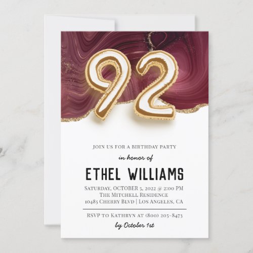 92nd Birthday Party Invitation