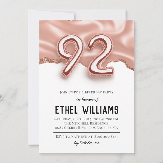 92nd Birthday Party Invitation (Front)