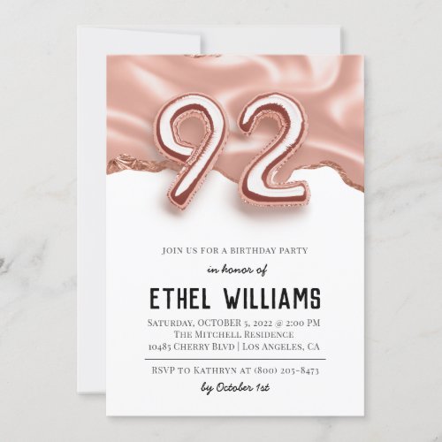 92nd Birthday Party Invitation