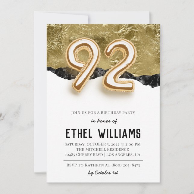 92nd Birthday Party Invitation (Front)