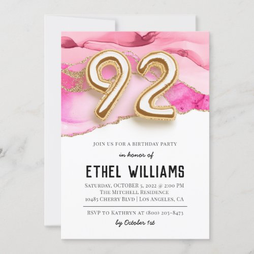 92nd Birthday Party Invitation