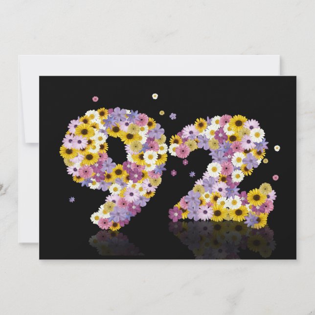 92nd Birthday party, with flowered letters Invitation (Front)
