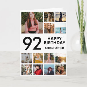 92nd Birthday Photo Collage 13 Photos Black White Card